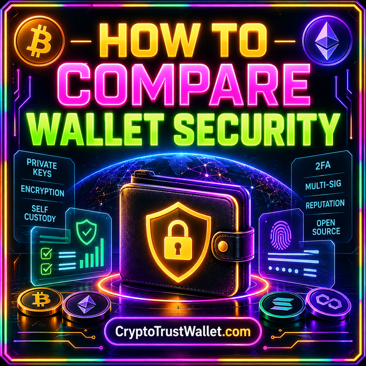 How to Compare Wallet Security Without Invented Scores — neon typography illustration