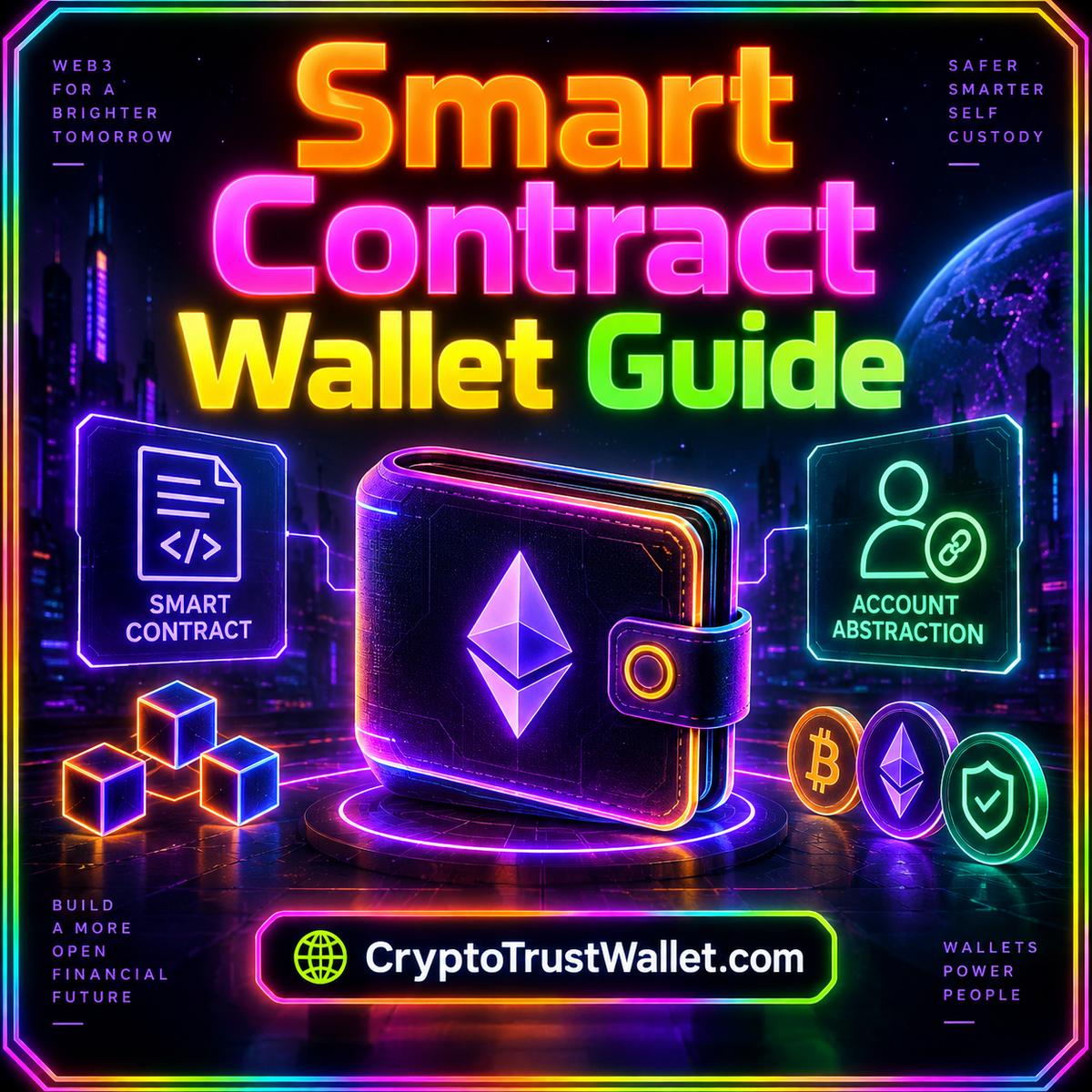 Smart Contract Wallet Guide: Behavior, Recovery & Permissions — neon typography illustration