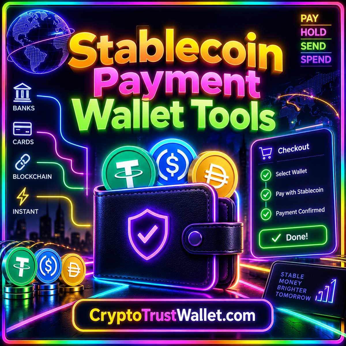 Stablecoin Payment Wallet Tools: From Invoice to Reconciliation — neon typography illustration